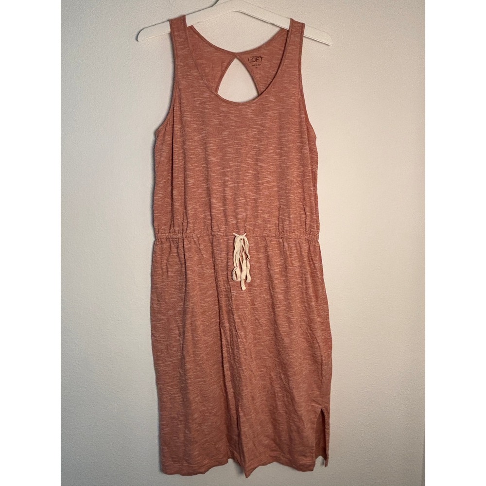Ann Taylor‎ LOFT Womens Medium Terracotta Knit Sleeveless Keyhole Midi Dress